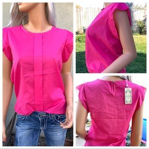 LIVAGIRL NWT S/M Hot Pink Angel Cap Sleeve Top Blouse